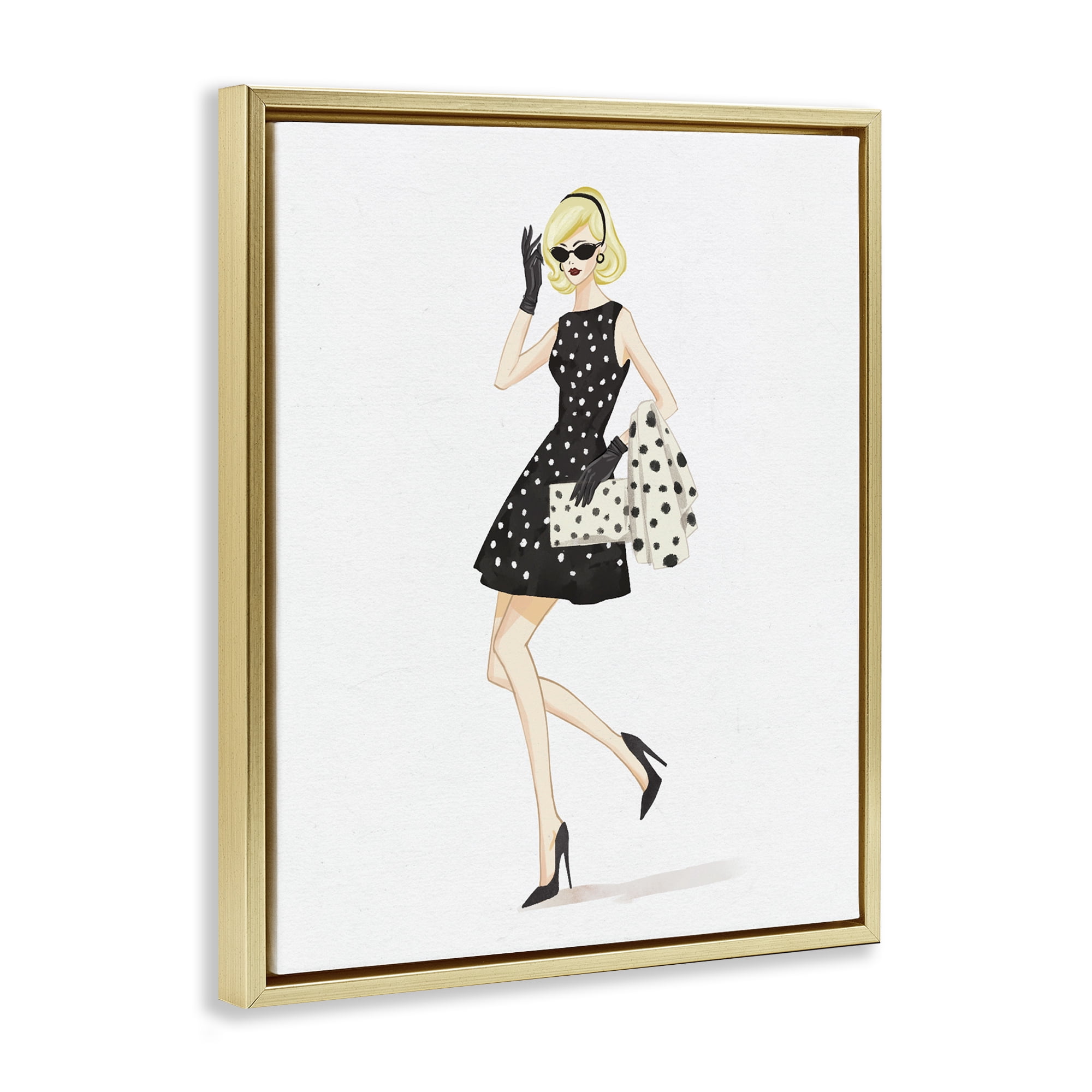 Stupell Industries Retro Trend Polka Dots Gold Framed Floater Canvas Wall Art, design by Ziwei Li