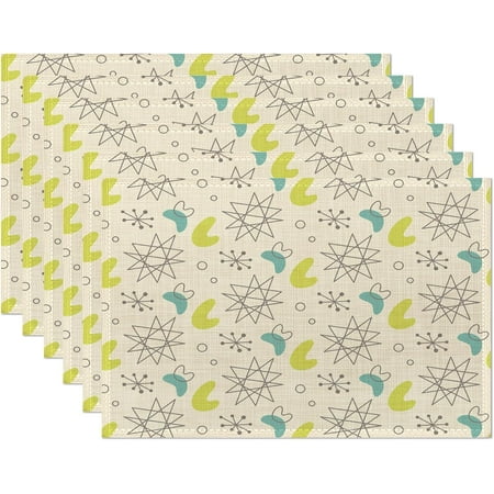 

Mid Century Fifties Modern Atomic Placemats Set of 6 Retro Color Waterproof Non-Slip Washable Table Mats Set for Kitchen Dining Holiday Party Wedding Decor 12x18 Inch
