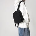 thumbnail image 5 of Canvas Square Backpack, Mini Casual Backpack, Solid Color Schoolbag for College Work Travel, Black, 5 of 10