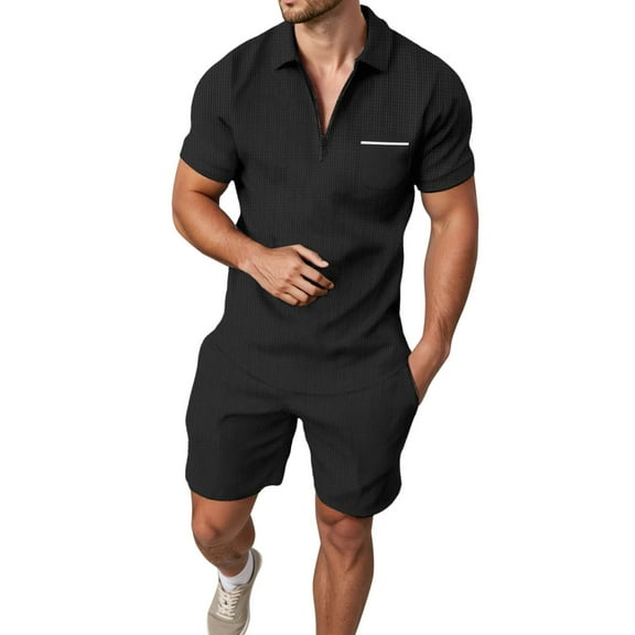 NAFUU Mens Summer Track Suits 2 Piece Shorts Sets Short Sleeve Sweatsuit Outfits Zipper Golf Polo Shirts With Shorts Suit Comfort Sports Suits
