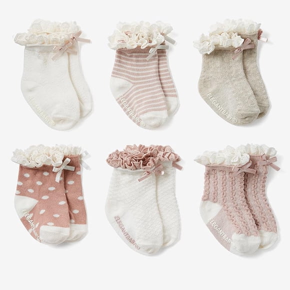 Calcetines para Bebé Elegantes Paquete de 6 Rosados Antideslizantes