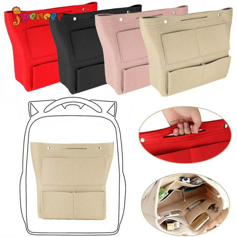 Spencer Felt Tote Handbag Purse Pocketbook Organizer Insert Divider Shaper Bag in Bag Tote Beige in Red | One Size