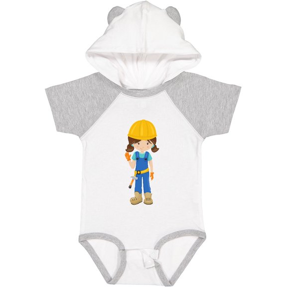 Inktastic Construction Girl, Brown Hair, Cute Girl, Hammer Girls Baby Bodysuit