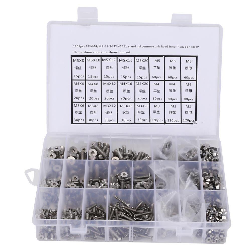 BOLT,WASHER AND LOCK WASHER ASSORTMENT FREE SHIPPING 1105PC STAINLESS STEEL NUT 