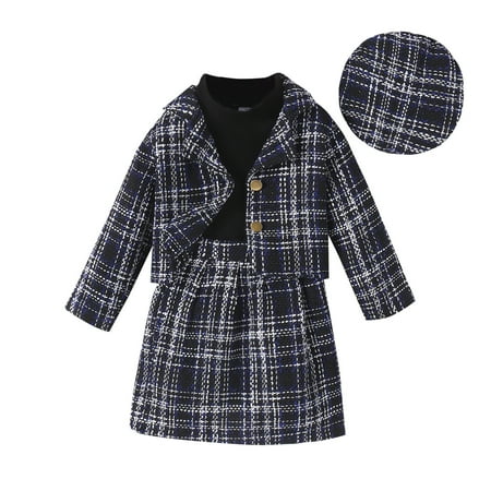 

Toddler Girl s 4 Piece Outfits Plaid Jacket Coat And Mini Skirt With Long Sleeves Top & Hat Fall Winter Clothes Set Baby Girls Clothing Fall Outfits For Baby Christmas Party