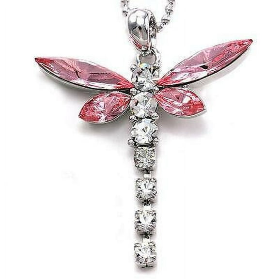Dragonfly Clear Pink Wing Crystal Rhinestone Necklace Chain Charm Pendant n338