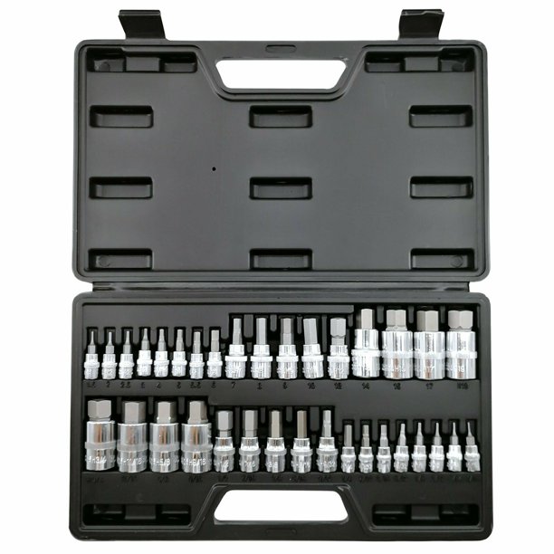 32PC 1/4\" 3/8\" 1/2\" DR Drive Square Hex Bit Allen Keys Impact Socket ...
