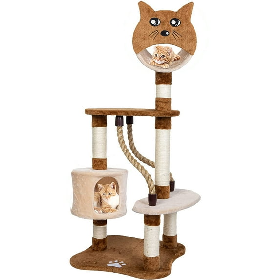 Fashionwu 50” Cat Tree -Pet Furniture Cat Tower, Multi-Step Cat Condo with Sisal-Covered Scratching Posts &2 Plush Rooms for Cats or Kittens, Cat Climbing Stand Cave