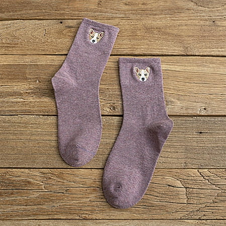 

Socks Winter Fashion Flanging Women Soft Bed Floor Embroidery Dog Sleeping Cotton Socks Christmas Gifts Socks