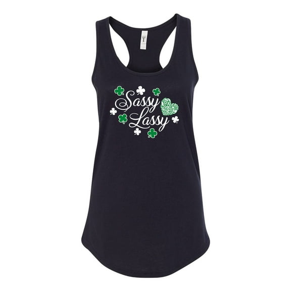 St. Patrick's Day Sassy Lassy Ladies Racerback Tank Top-Black-small
