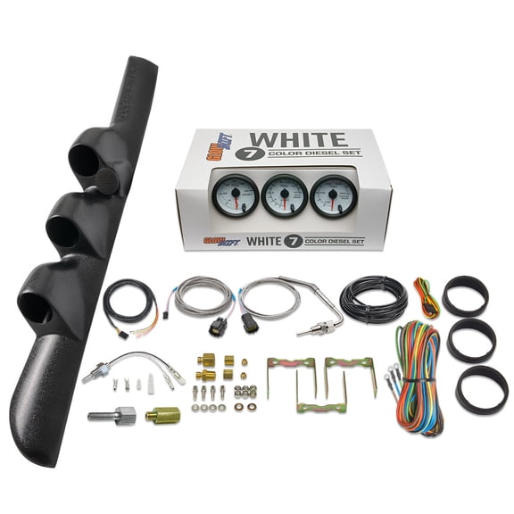 GlowShift | 1998-2002 2nd Dodge Ram 5.9 Cummins Triple Pillar Pod with White 7 Color Series 60 PSI Boost Gauge, 1500 Pyrometer Exhaust Gas Temperature Gauge & Trans Temp Gauge