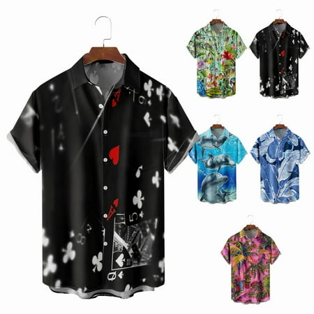

Mens Short Sleeve Button Down Tee Shirts Tropical Relaxed-Fit Clothing Sizes Kids-Adult Unisex