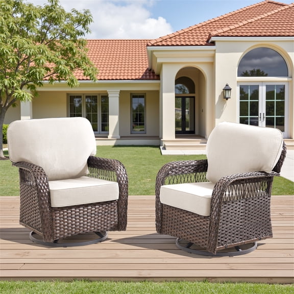 Arnahaishe Outdoor Swivel Glider Chairs Set of 2, Patio Swivel Rockers with 5" Cushions, Ideal for Porch Yard