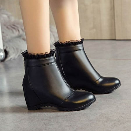 

Women s Height Increase Shoes Casual Fashion Solid Color Lace Wedge Heel Ankle Boots women shoes sandals womens shoes wedges shoes for women sandals