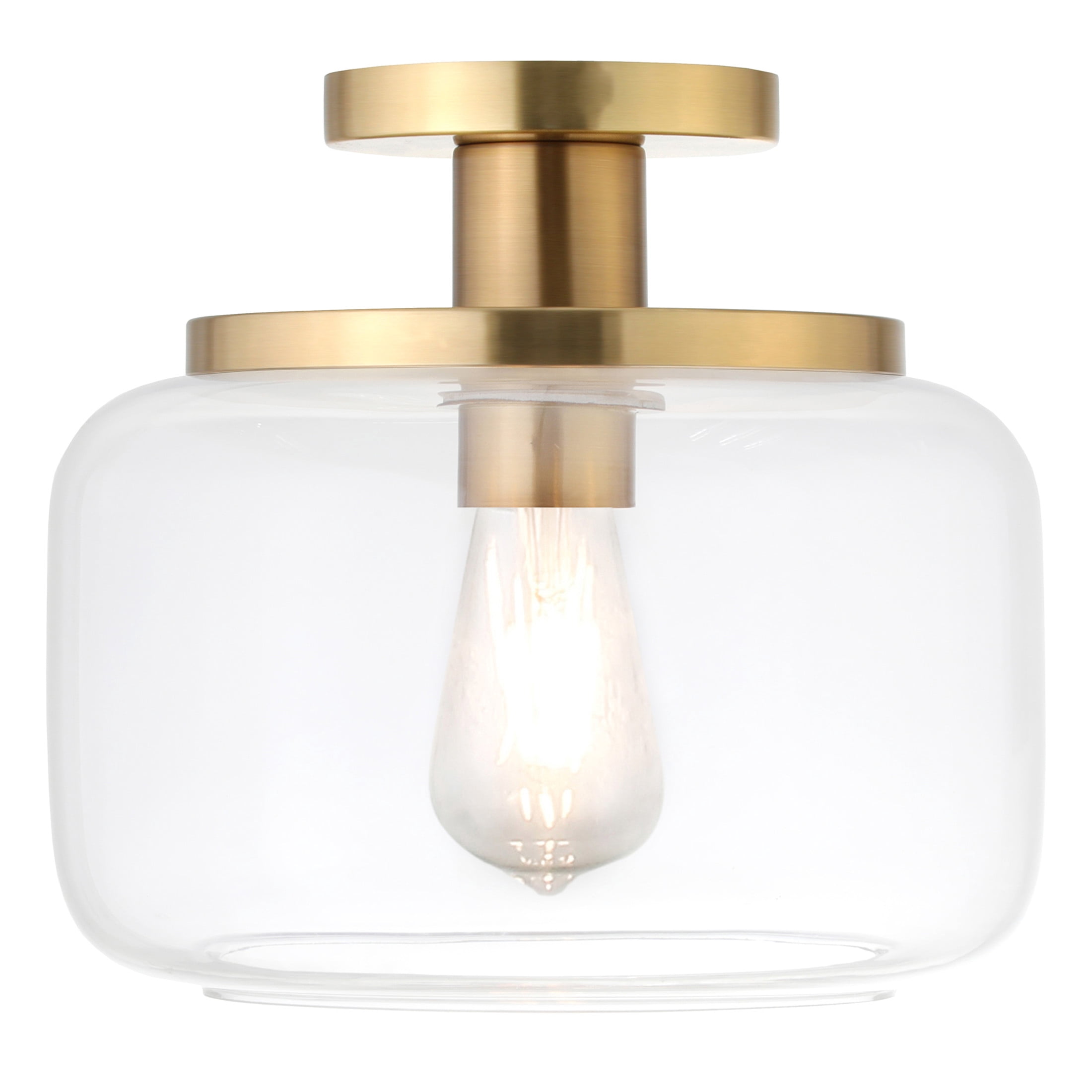 Evelyn&Zoe 11" Brushed Brass Finish Metal/Glass Semi Flush Mount