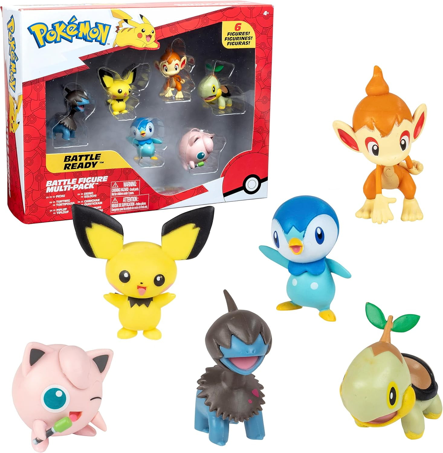 Pokemon Battle Figure Toy Set - Includes Pichu, Yamper, Turtwig