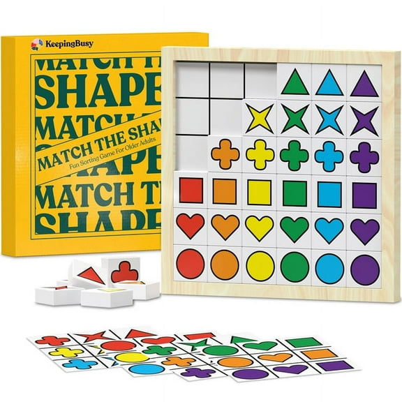 Keeping Busy Match the Shapes Brain Game for Seniors | 36 Wooden Pieces | 5 Templates | Board Game