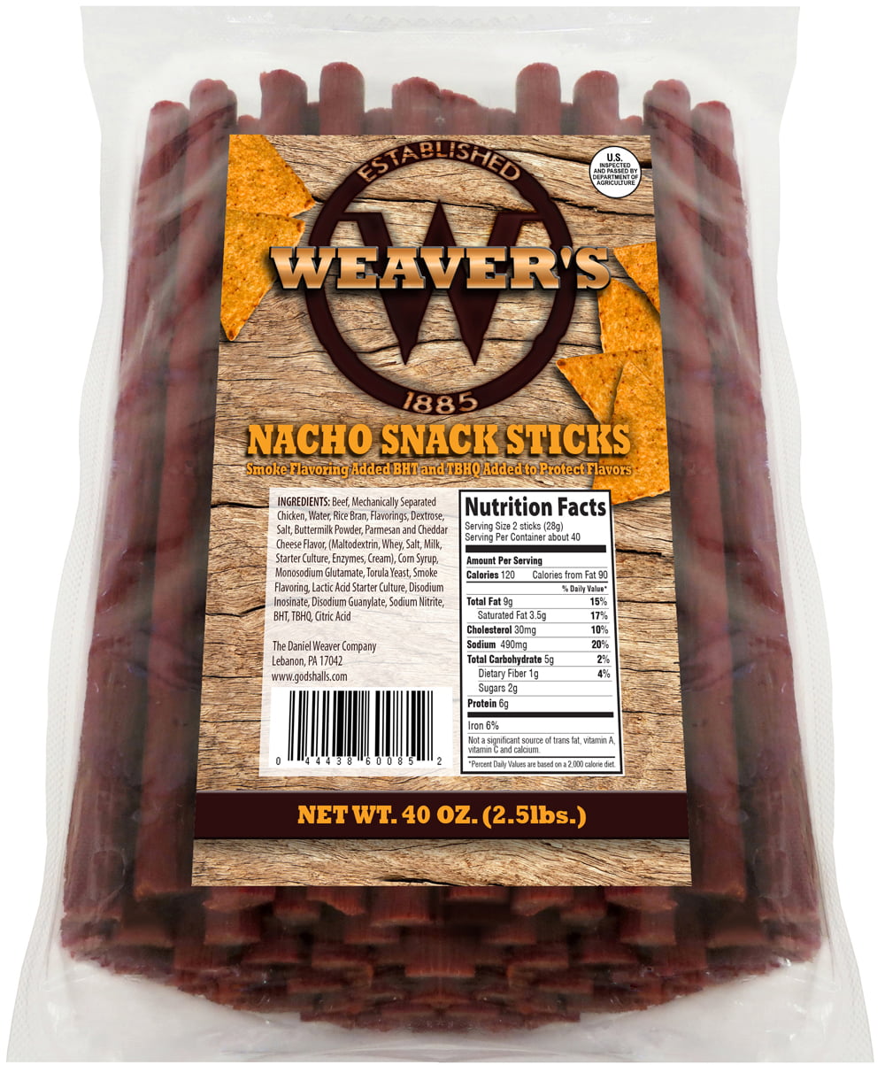 Weavers Nacho Snack Sticks (80 nacho flavored 6.5" beef and chicken sn...