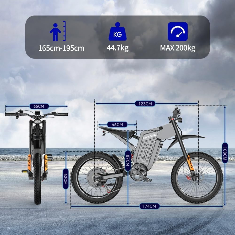 EKXBIKE X21 Max Electric Dirt Bike for Adults&Teens,6000W(Peak)45MPH with 60V30AH LG Battery 60Mile,Shimano 7 Speed ,19" Fat Tire off road All Terrain electric motorcycle UL2849