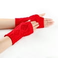 thumbnail image 4 of Xfvqtps Fingerless Gloves for Womens Thumb Hole Rhombus Medium Length Arm Warmer Knitting Crochet Solid Color Fashion Thermal Warm Winter Mittens Red, 4 of 4