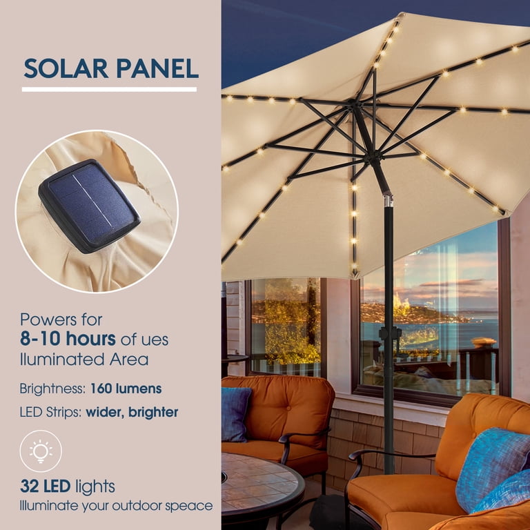 wikiwiki 11FT Solar Led Patio Umbrella with Base, Sturdy Outdoor Market Umbrella for Deck, Pool, Garden w/Tilt, Crank, 32 LED Lights, Beige - Walmart.com wikiwiki 11FT Solar Led Patio Umbrella with Base, Sturdy Outdoor Market Umbrella for Deck, Pool, Garden w/Tilt, Crank, 32 LED Lights, Beige - Walmart.com