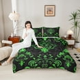 thumbnail image 3 of Manfei Victorian Damask Comforter Sets King Size, Vintage Baroque Floral Comforters & Duvets, Black Green Bedding King Comforter Set, Breathable Bedroom Decor, 3-Piece Reversible, 3 of 6