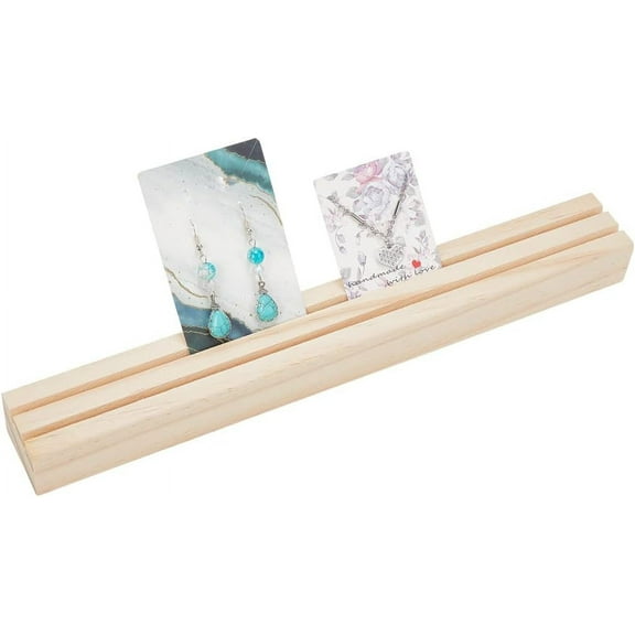 Wood Earring Display Stands 2 Slots Long Jewelry Earring Ring Display Holder Wood Earring Card Holder Business Card Holder Display for Home Office Retail Store 12.2x1.6 for DIY BurlyWood