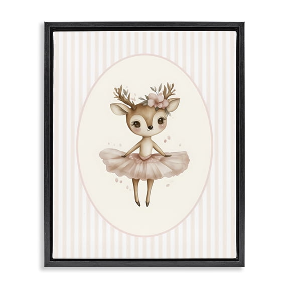 Stupell Industries Cottage Nursery Ballerina Deer Striped Black Floating Frame Canvas Art, 17 x 21, by LSR Design Studio