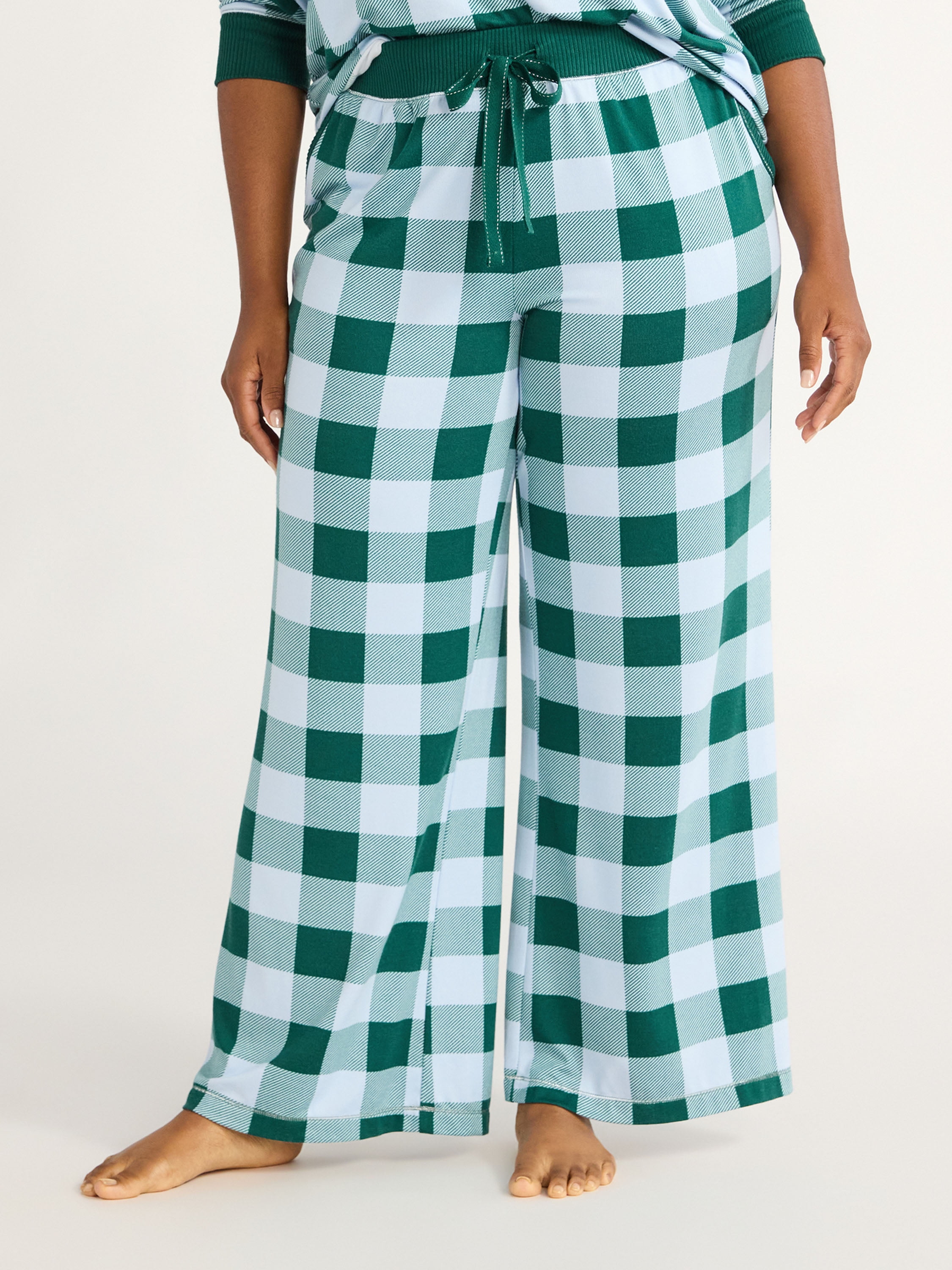Joyspun Women's Hacci Knit Buffalo Plaid Sleep Pants, 30.5” Inseam, Sizes XS-3X