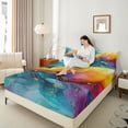 thumbnail image 4 of jejeloiu Marble Liquid Twin Sheet Sets,Ombre Fluid Watercolor Twin Fitted Sheet,Gradient Teal Pink Orange Flat Sheet For Girls Kids,Luxury Bedroom Decor,3-Piece, 4 of 7