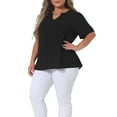 thumbnail image 4 of Agnes Orinda Women's Plus Size Dressy Button Down Ruched V Neck Office Shirt 1X Black, 4 of 6
