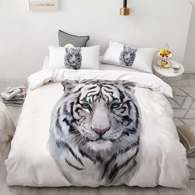 3PCS Wolf Tiger Lion Animal Pattern Bedding Sets Home Bedclothes Super King Cover Pillowcase Comforter Polyester Bedding Set