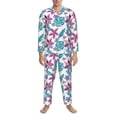 thumbnail image 3 of Fotbe Hawaiian Style Pijama de Hombre con Estampado de Manga Larga, Conjunto de 2 Piezas, Ropa de Dormir Suave y Cómoda con Bolsillos-Large, 3 of 7