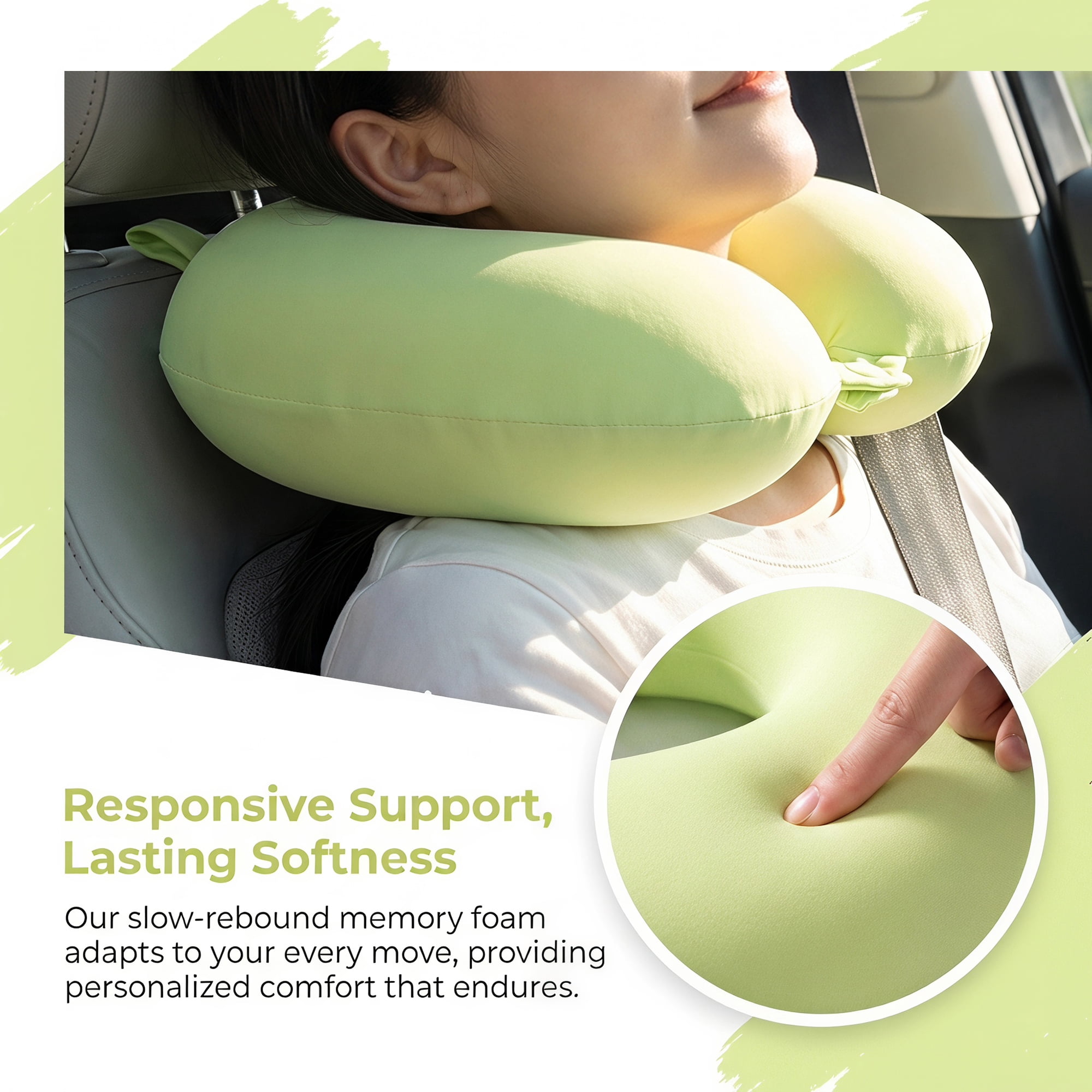 Unique Bargains Memory Foam Travel U Shape Neck Pillow Head Rest Green 12"x12"x4"
