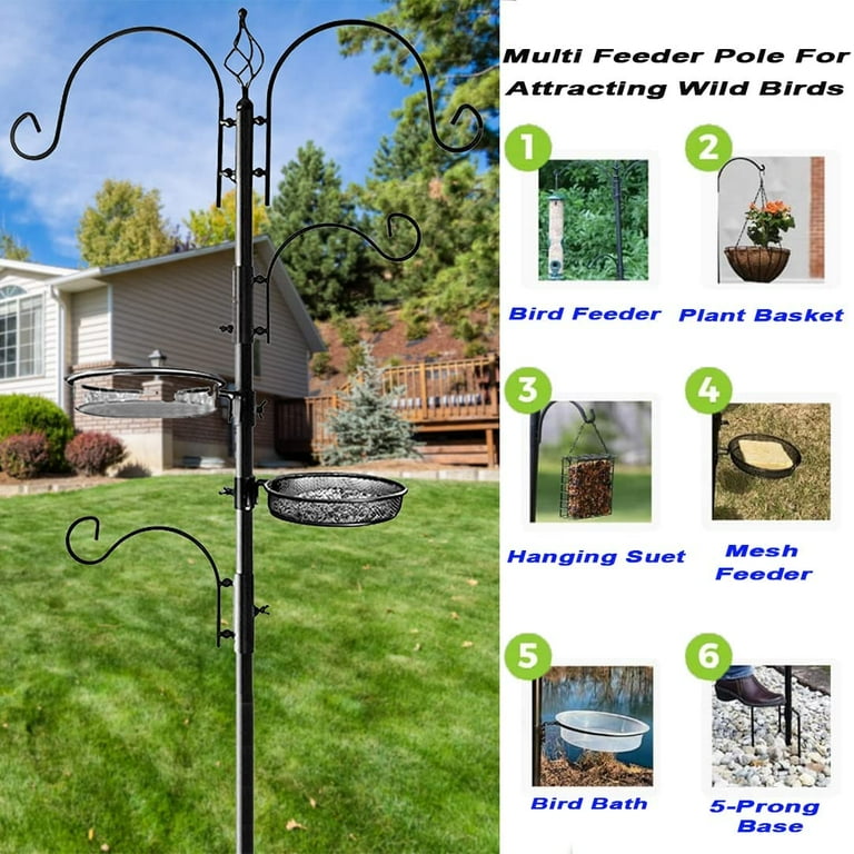 Deluxe Bird Feeding Station in Black : Hang Multiple Feeders From the 4 Hangers to Your Yard - 22 inch Wide x 7 feet 8 inch Tall Deluxe Bird Feeding Station in Black : Hang Multiple Feeders From the 4 Hangers to Your Yard - 22 inch Wide x 7 feet 8 inch Tall