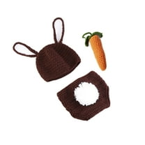 WHAMVOX Adorable Crochet Bunny Costume with Carrot for Newborn Photography Props Woolen Coffee Color Fits 03 Months