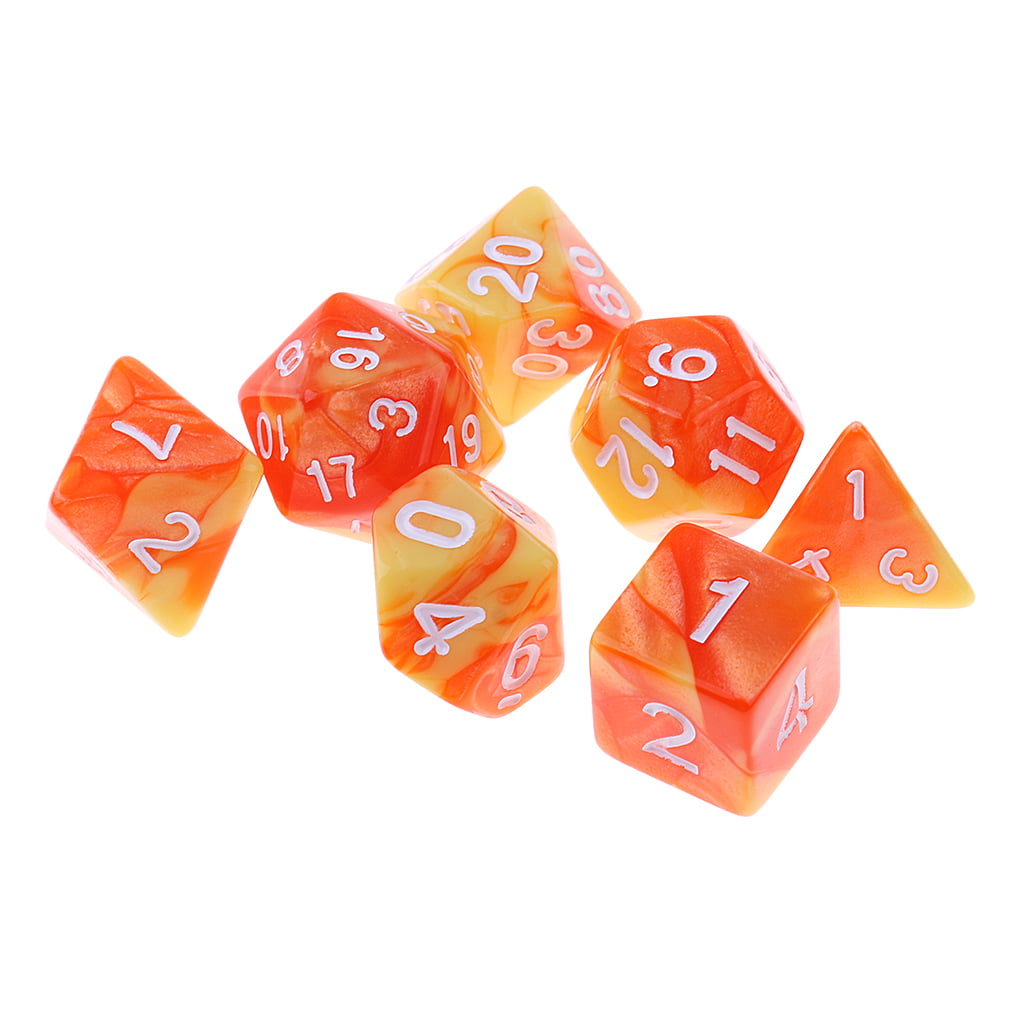 7X Polyhedral Dice 16mm for Dungeons and Dragons Dice DND RPG Orange Yellow 
