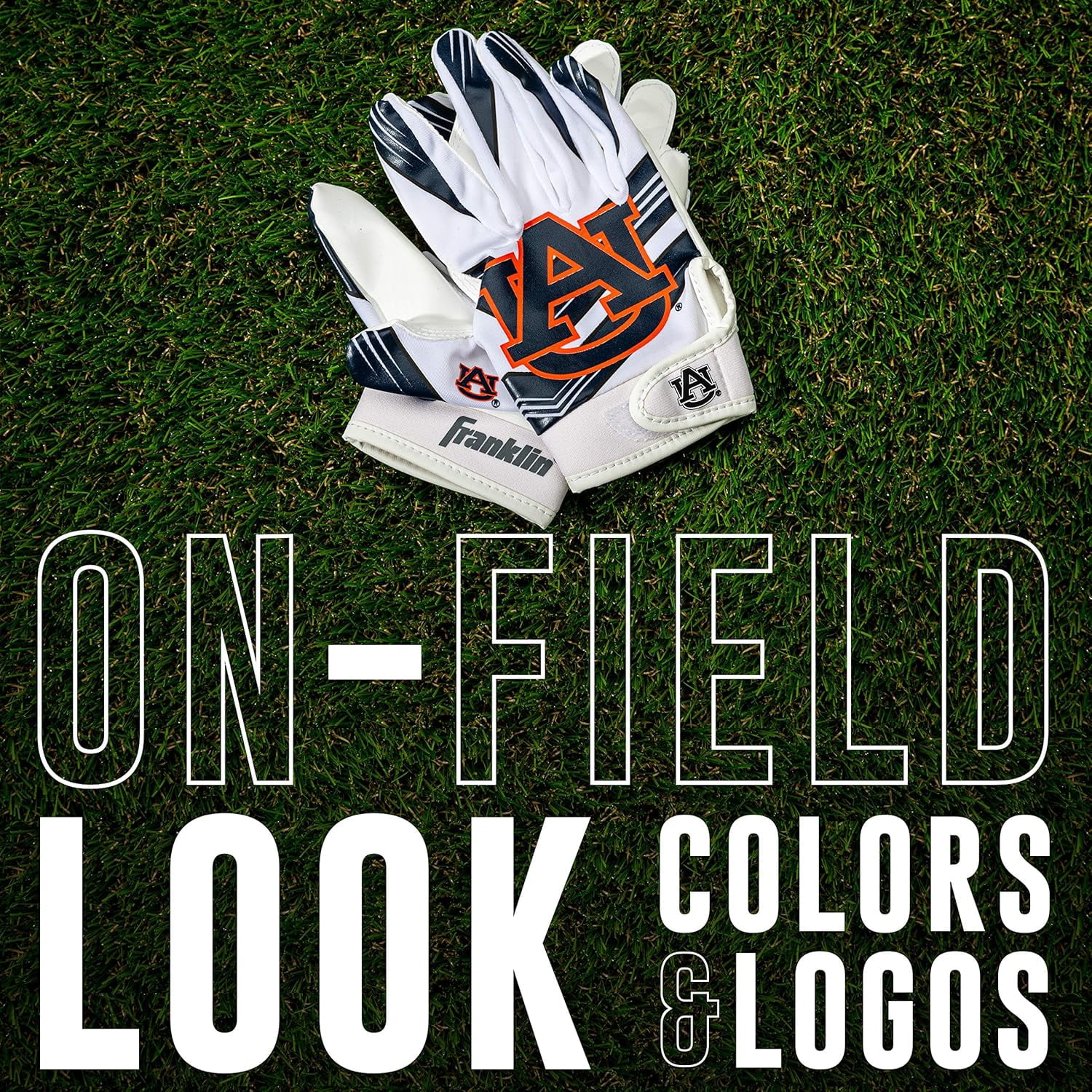 Franklin Sports Auburn Tigers Kids Football Receiver Gloves - Youth Official NCAA College Team Football Gloves - Silicone Palm Receiver Gloves for Kids Ages 7 -10 - Youth Small/Extra Small