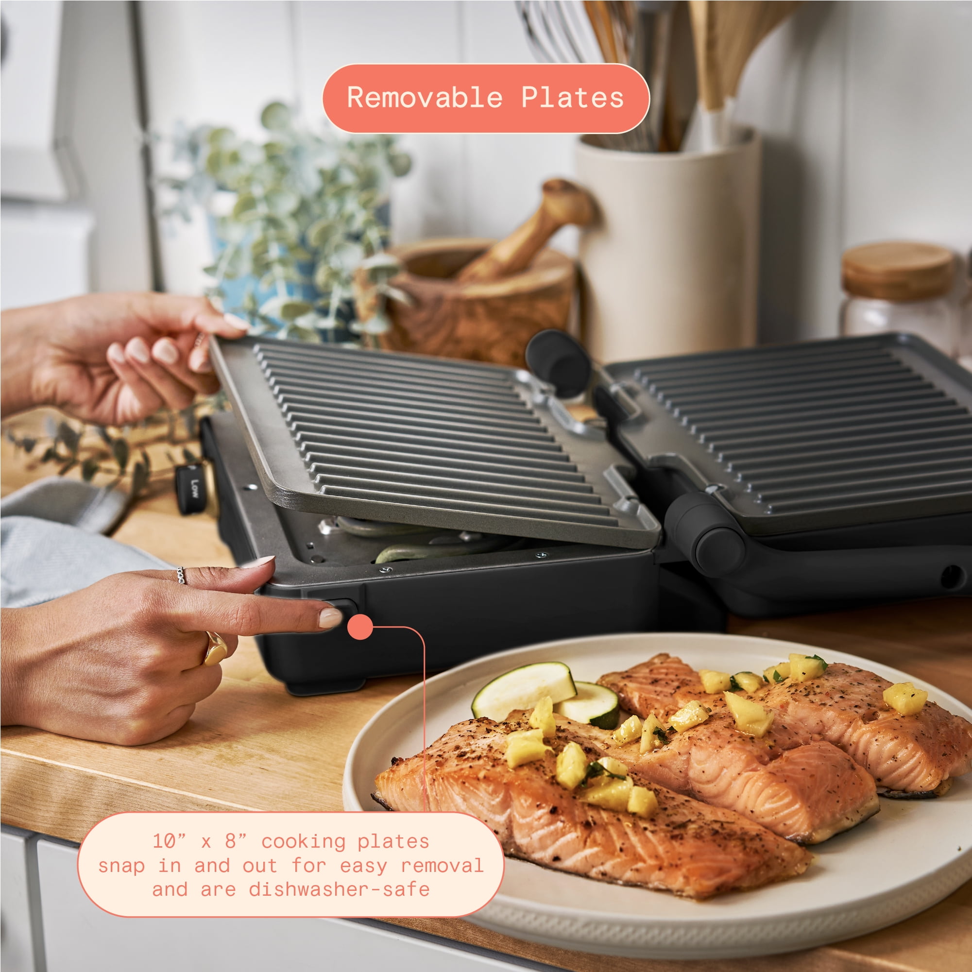 Beautiful 2-in-1 Panini Press & Grill with Detachable Plates, Black Sesame by Drew Barrymore