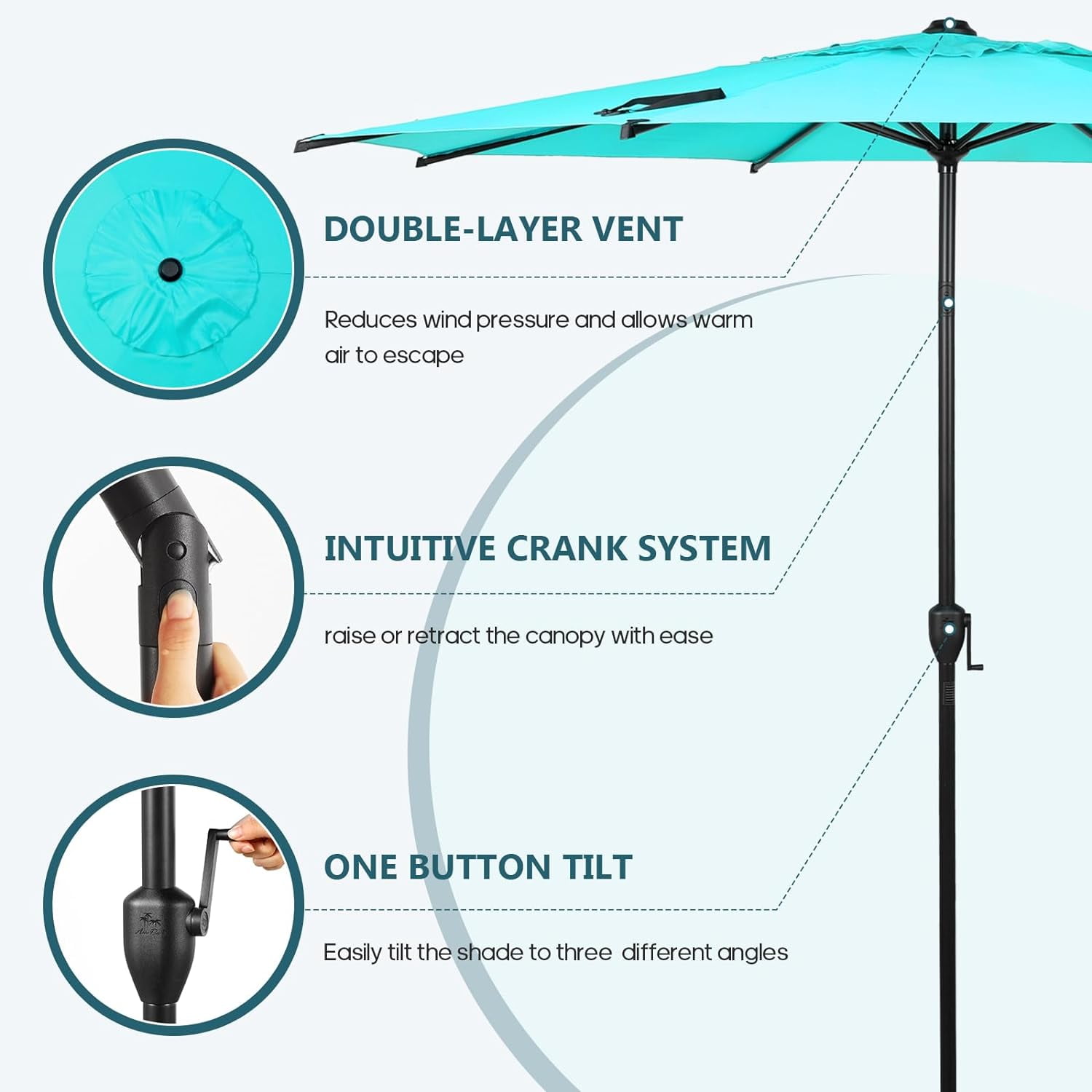 abba patio umbrella 24 rib turquoise Abba Patio 11ft Outdoor Patio Umbrella w/ Push Button Tilt and Crank, 8 Ribs,  Turquoise