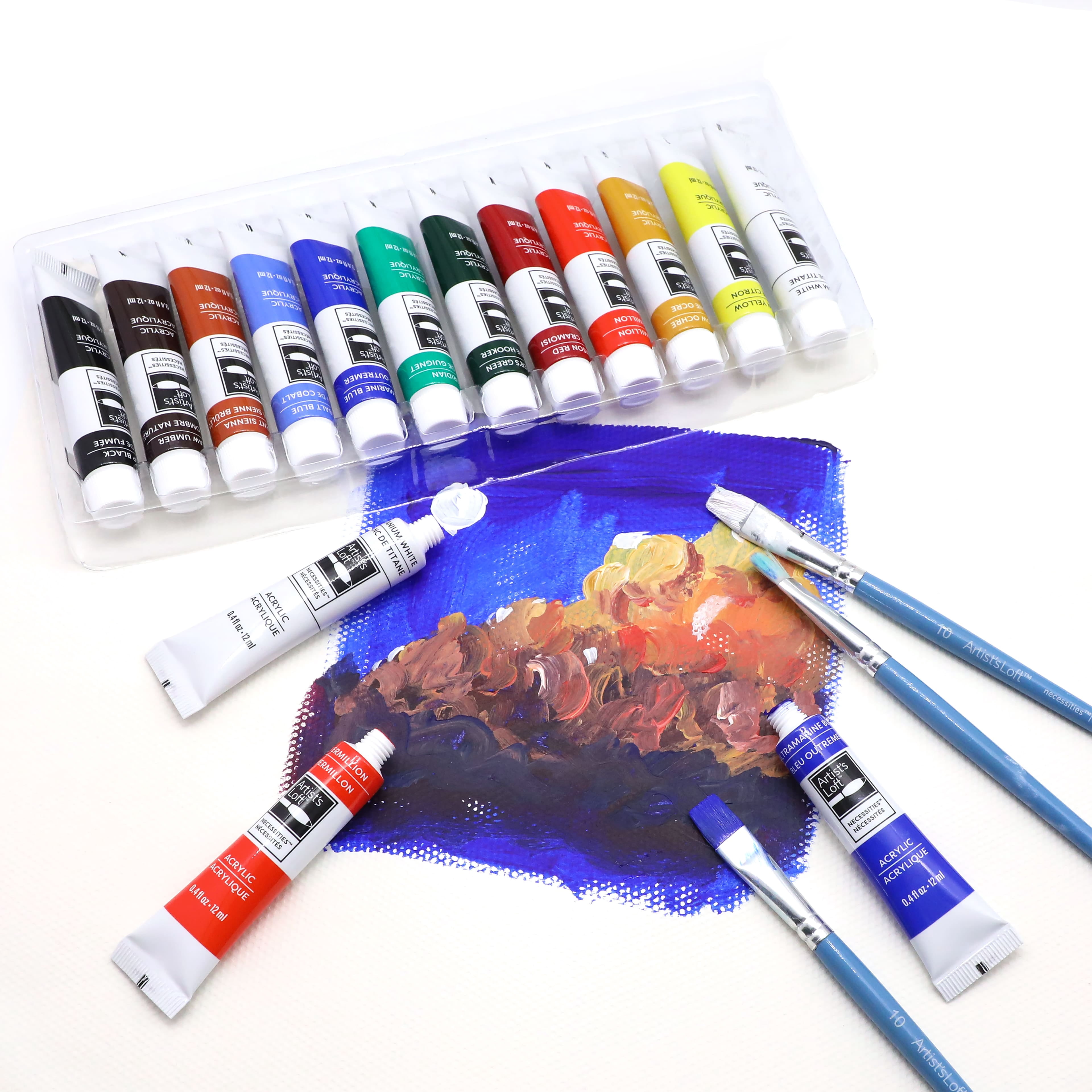 12 Assorted Acrylic Paint Tube Set by Artist's Loft - Non-Toxic Paint for Drawing - Painting - Art & Crafts Supplies - Bulk 12 Pack