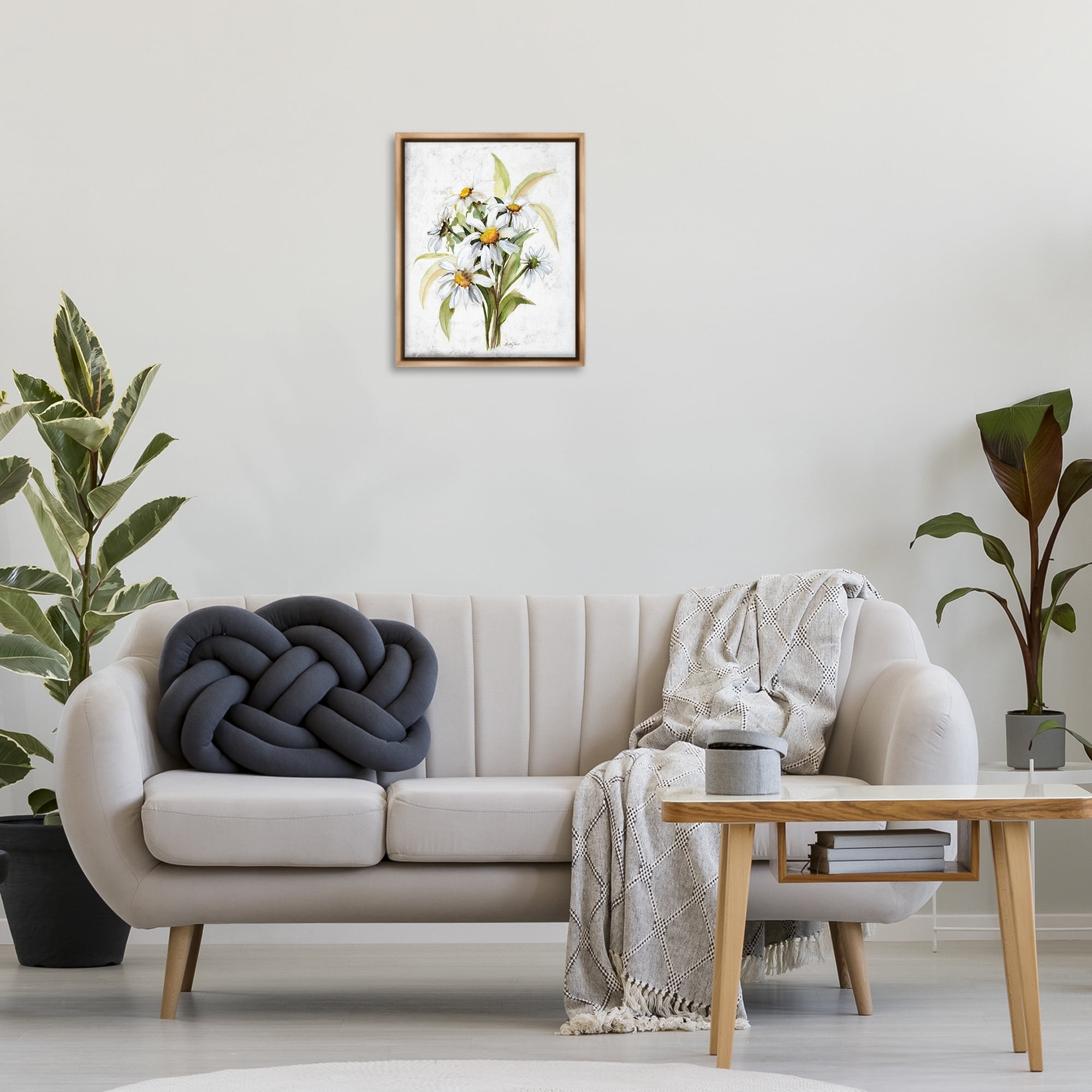 Stupell Industries Simple Daisy Bundle Botanical & Floral Painting Brown Floater Framed Art Print Wall Art, 17 x 21