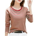 thumbnail image 2 of Lmnyox Striped Long Sleeve Shirts for Women Crew Neck Loose Basic Pullover Tee Casual Fashion T Shirts, 2 of 4