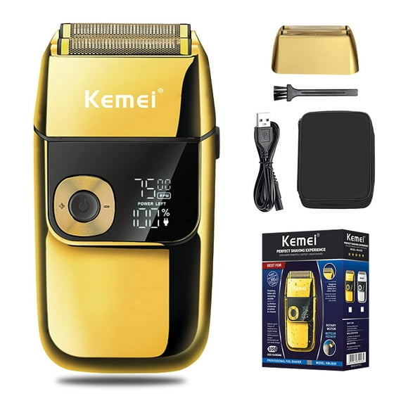 KEMEI Mens Two Blades Reciprocating Shaver with LCD Display, KM-2028 Gold