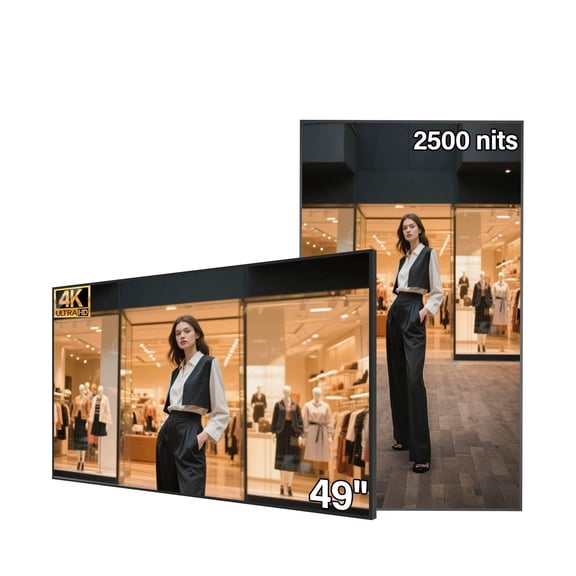 49inch 4K Slim Fit Frameless Digital Kiosk, 2500nits High Brightness Wall Mount Digital Signage, LCD Monitor Advertising Screen, CMS/U-Disk Plug&Play, 7/24 Timer Switch, HDMI/USB/WiFi/Android System