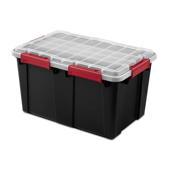 Sterilite 13.5 Gallon Medium Gasket Tote, IP68 WaterProof Plastic Storage Bin with Lid, Gasket Seal and Durable Latches, Black
