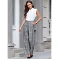 thumbnail image 2 of DARING DIVA Women's Plaid Vintage Wide Leg Trousers for Work Medium Black White, 2 of 7