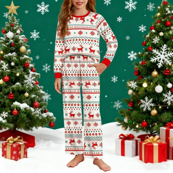 Kids Christmas Casual Set, Unisex Red 2-Piece Ugly Christmas Sweater Inspired with Reindeer Print, Stretchy Comfortable Loose for 5-15 Years,Size 9-10 T