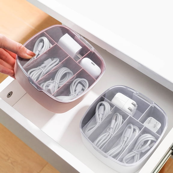 OULII Compact Light Grey Cable Management Box for Multiple Data Cable Storage and Easy Access