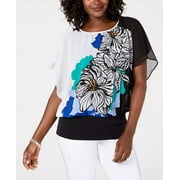 JM Collection Women's Printed Banded Hem Top Black Size XX-Large